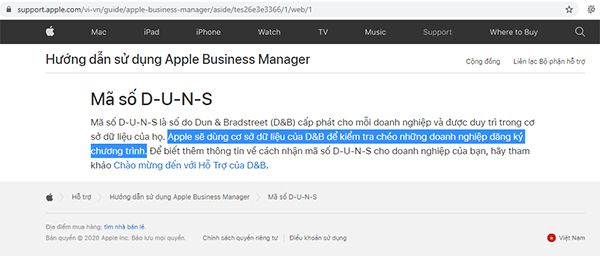 Apple dùng cơ sở dữ liệu của D&B để kiểm tra doanh nghiệp đăng ký